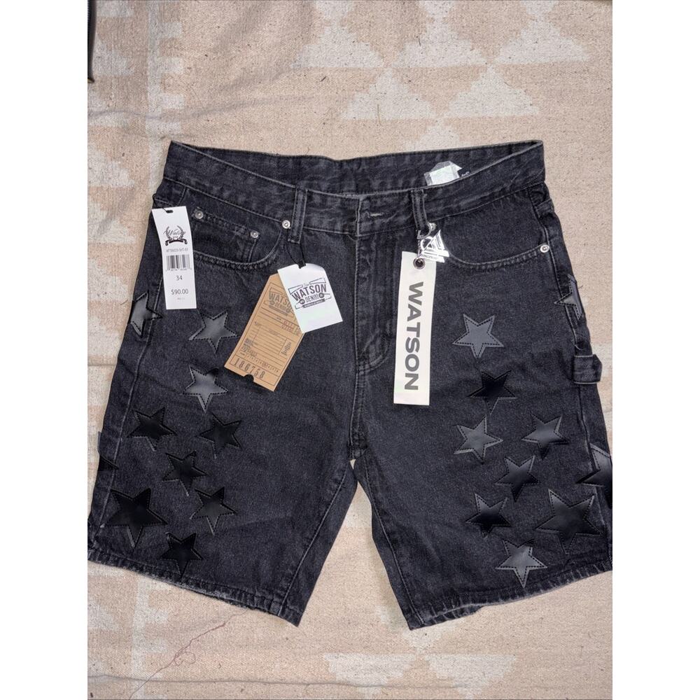 BNWT WATSON Men’s Black Denim Shorts Stars 90’s Style Size 34
